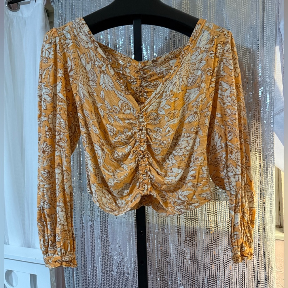 Free People Floral Ruched Women's Top Sz L🧡